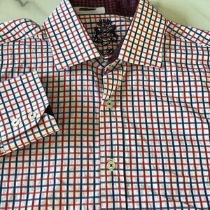English Laundry Gingham Check Cotton Spread Collar Button Front Shirt Mens M